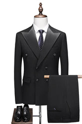 Black Double Breasted Peaked Lapel Wedding Suit